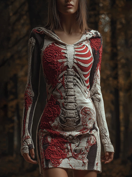 Halloween Skull Floral Knitted Warm Hooded Sweater artswardrobe