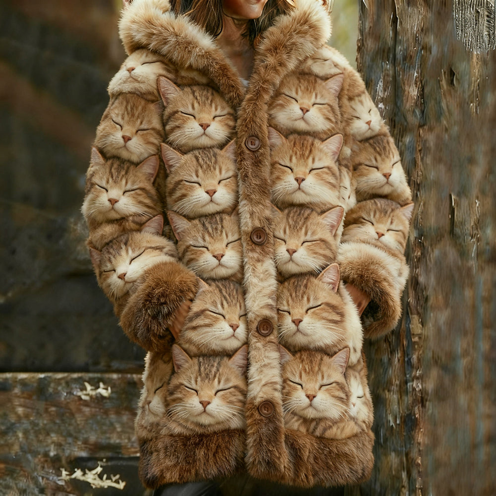 Comstylish Sleeping Cat Warm Cardigan Long Sweater