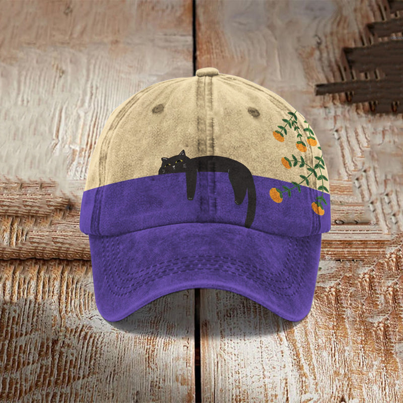 Abstract Creative Lazy Black Cat Painting Art Retro Casual Cap elevenforest