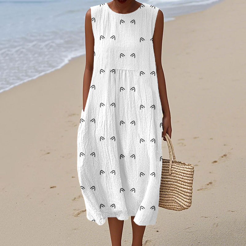 Cute Cat Ears Pattern Comfy Linen Tank Dress artswardrobe