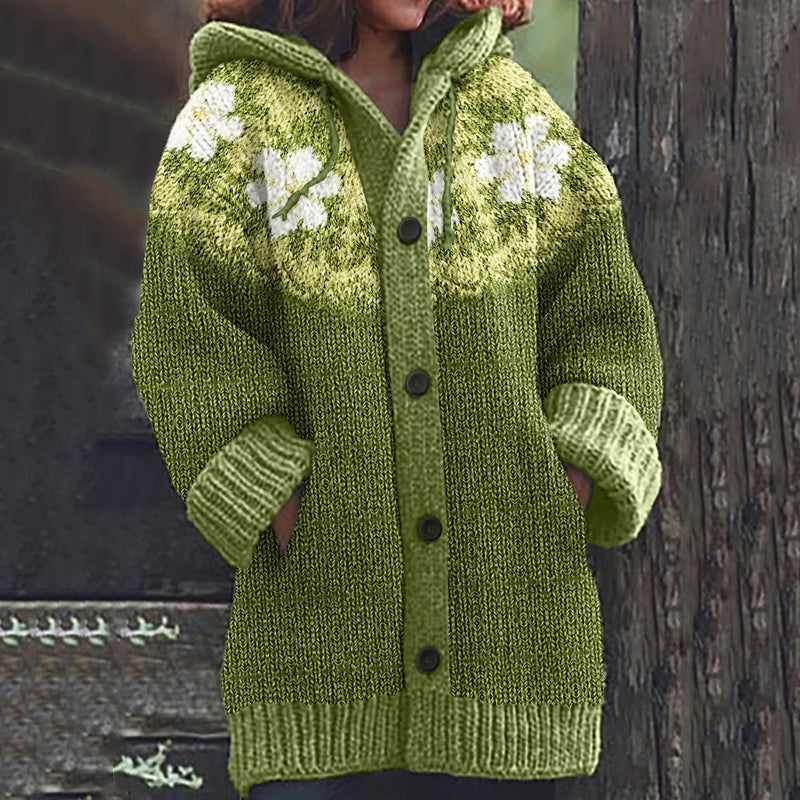 Vintage Floral Pattern Icelandic Knit Cozy Cardigan Sweater elevenforest