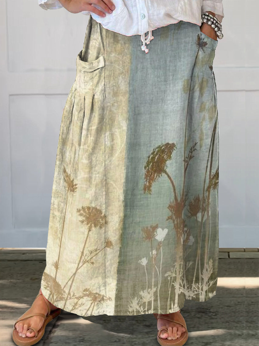 Women's Art Painting Ethnic Style Contrast Color Floral Retro Print Sk