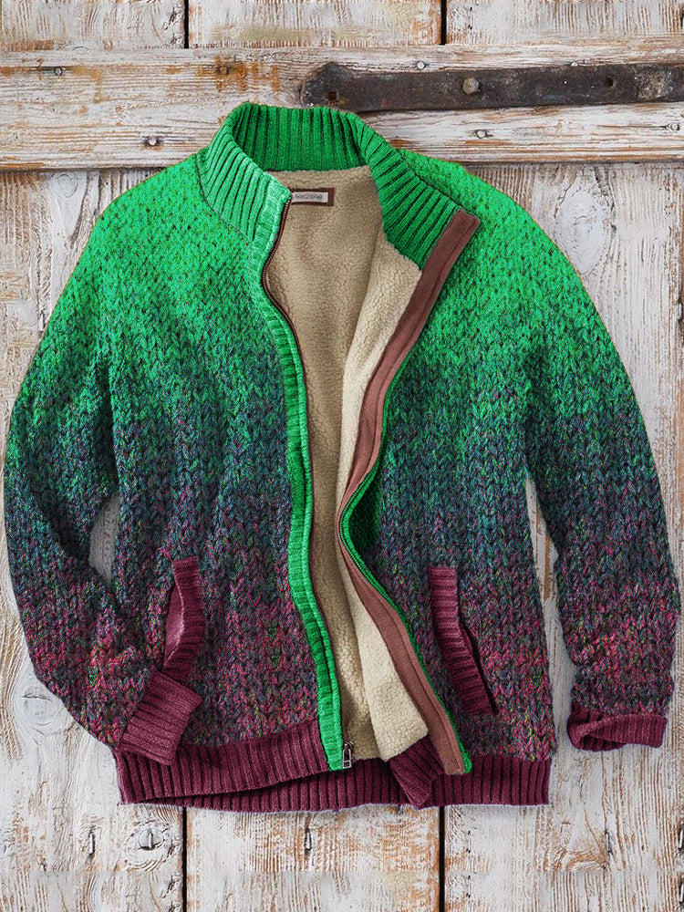 Men's Gradiant Art Crochet Cozy Knit Zip Cardigan elevenforest