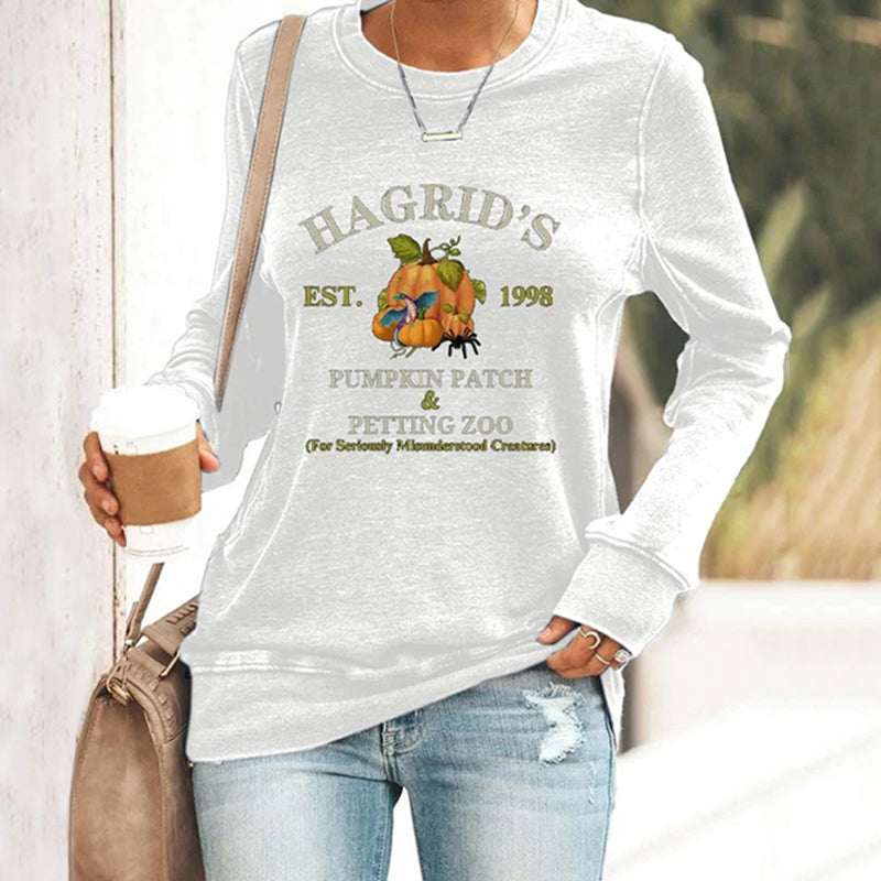 Comstylish Women's Halloween Hagrid's Pumpkin Patch Print Long Sleeve Sweatshirt