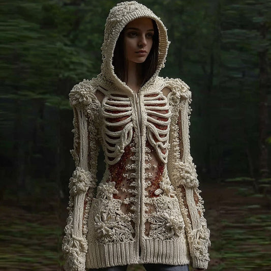 Women's Halloween Sequined Skull Cozy Knit Zip-up Sweater artswardrobe