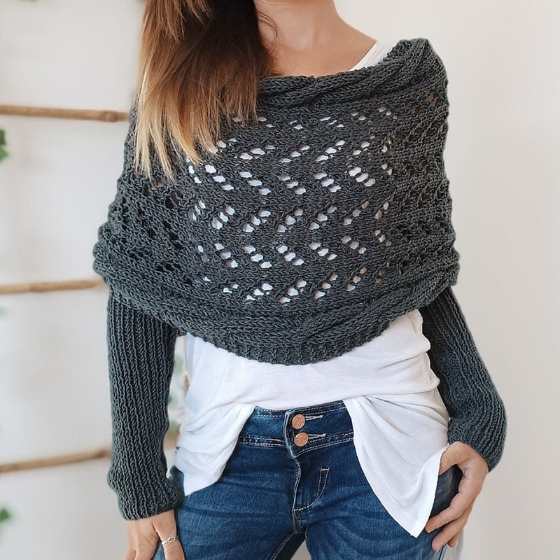 ER | Elegante maglione a portafoglio in maglia con dettaglio traforato