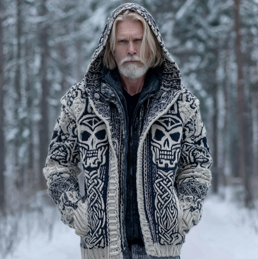 Halloween Theme Viking Style Men's Thick Sweater Coat elevenforest