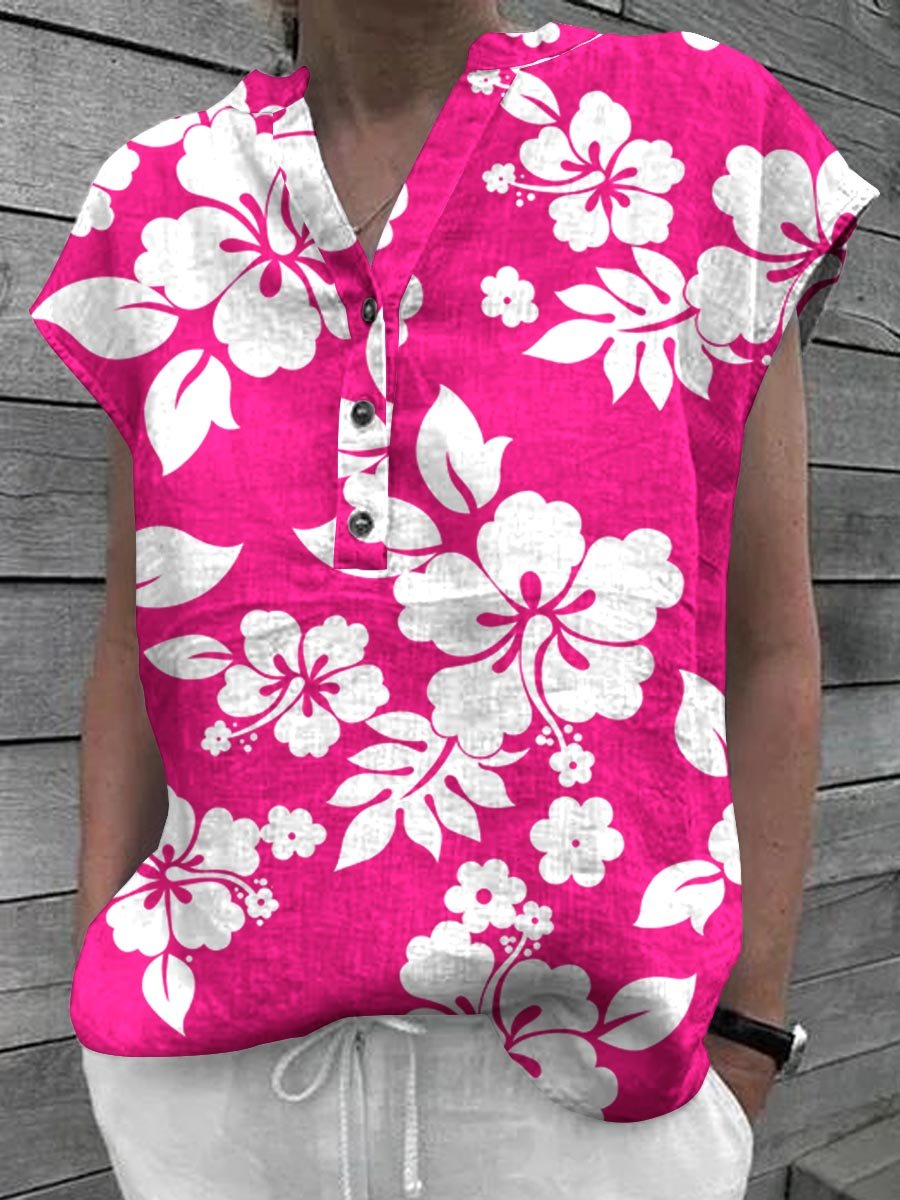 Women's Floral Art Casual Cotton Shirt Tops