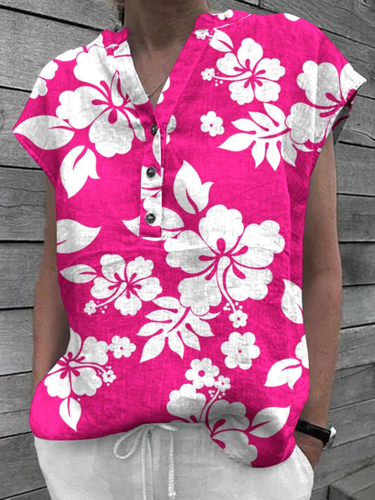 Women's Floral Art Casual Cotton Shirt Tops
