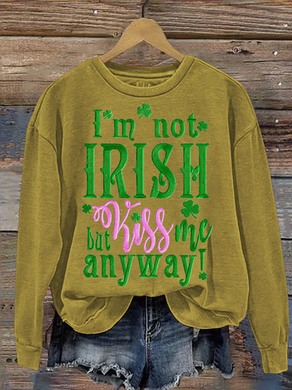 Comstylish I'm Not Irish But Kiss Me Anyway Embroidered Women's Crew Neck Sweatshirt
