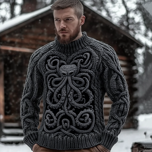 Men's Vintage Viking Squid Comfortable Thick Sweater artswardrobe
