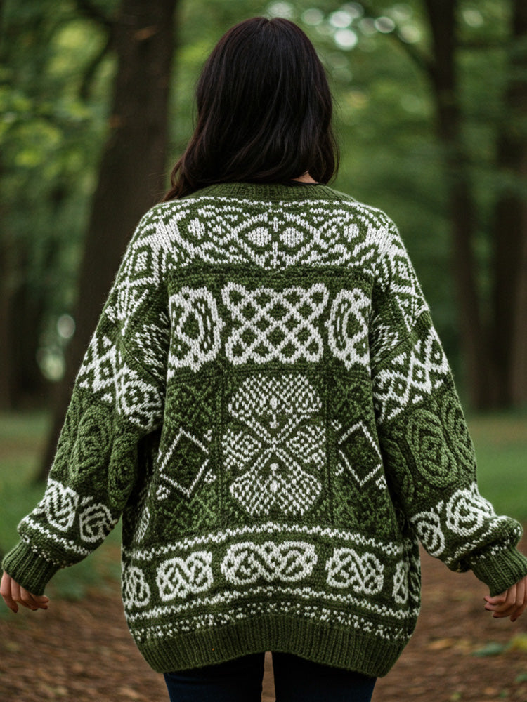 Women's Celtic Knot Gradient Color Cozy Knit Hooded Cardigan elevenforest