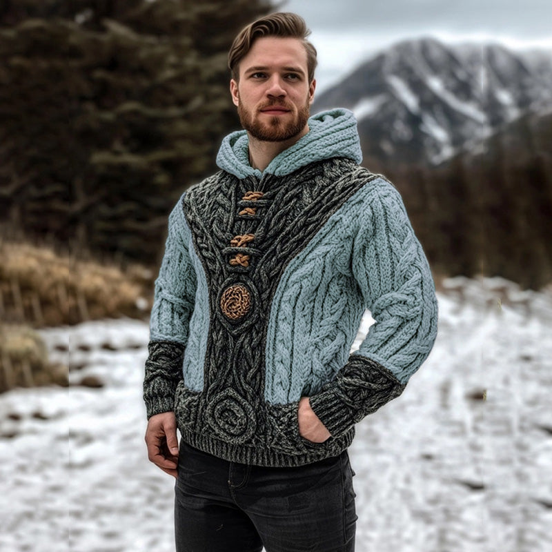 Vintage Celtic Mythology Irish Men's Knit Hooded Sweater elevenforest