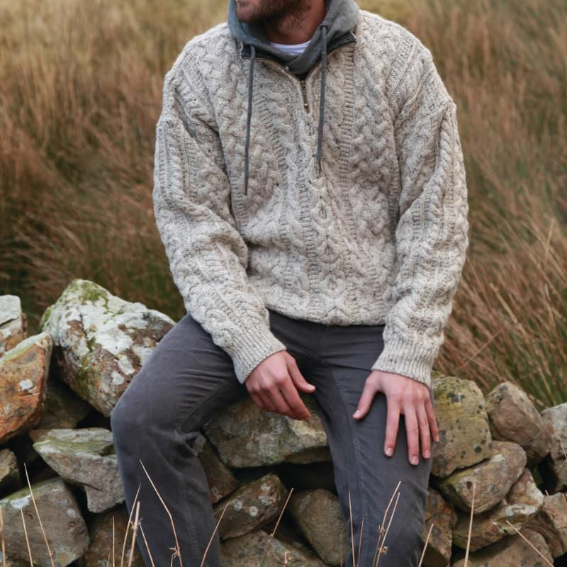 Mens Vintage Zipper Jacquard Weave Cozy Casual Sweater elevenforest