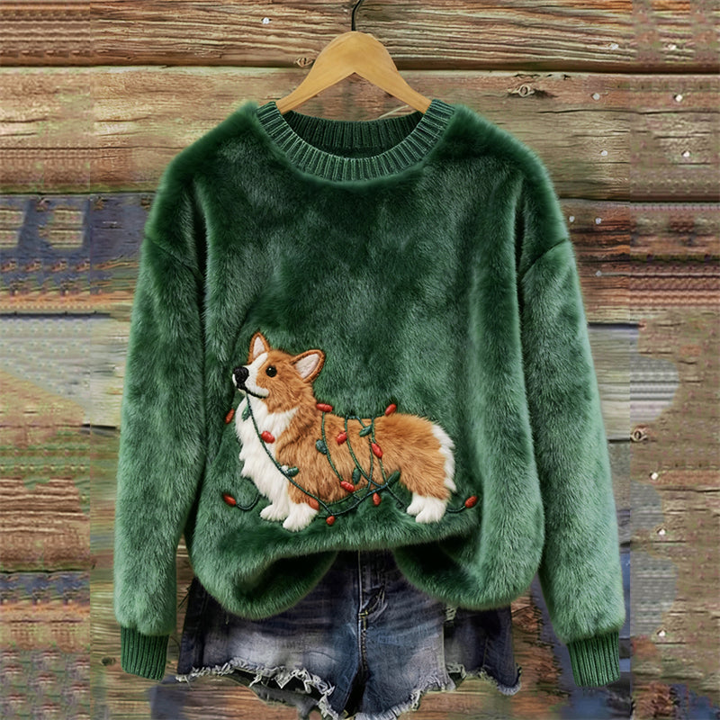 Comstylish Lovely Corgi Dog Christmas Lights Cozy Plush Sweatshirt