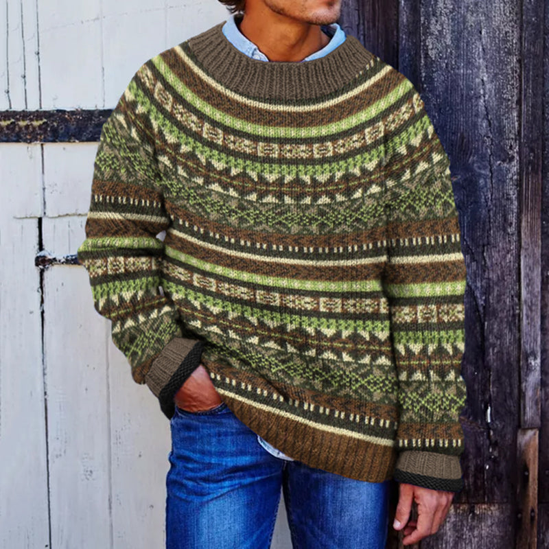 Vintage Icelandic Tribal Geometric Knit Crew Neck Sweater elevenforest