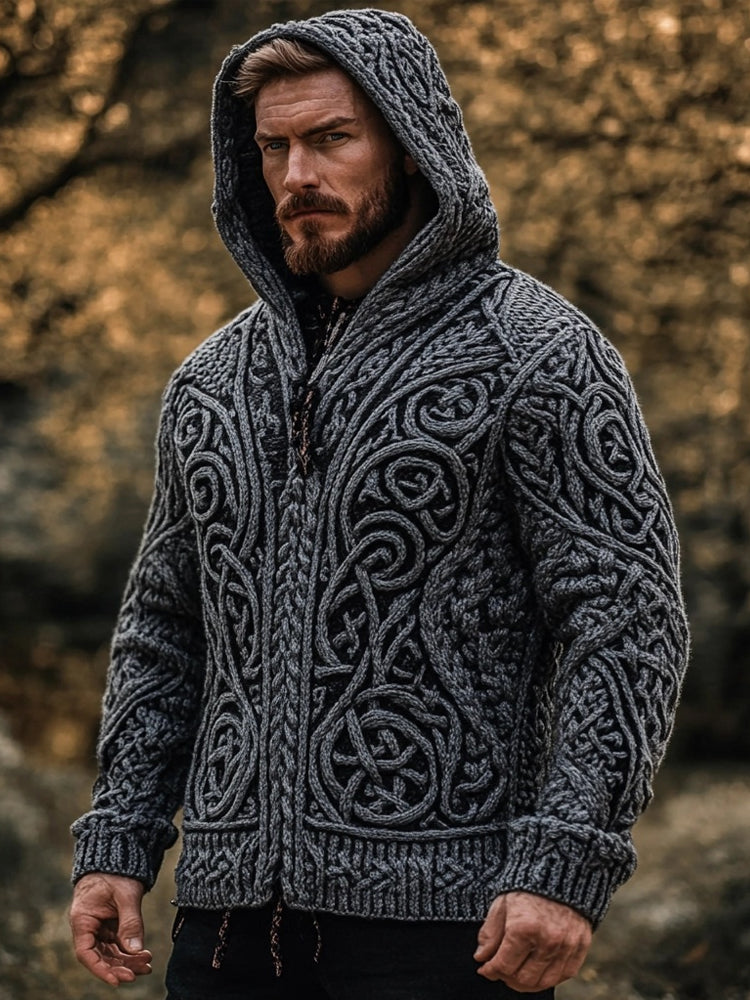 Men's Vintage Viking Celtic Chunky Cozy Hooded Cardigan artswardrobe