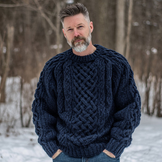 Men's Vintage Fairman Island Jacquard Thick Warm Crew Neck Sweater elevenforest