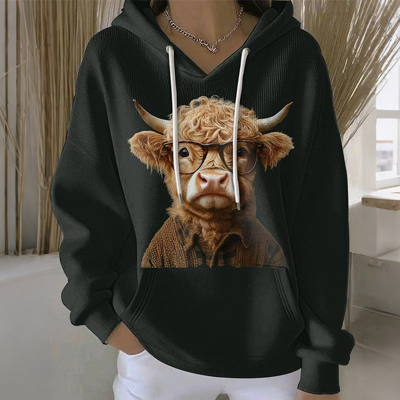 Women's Highland Cow Print Long Sleeve Hoodie artswardrobe