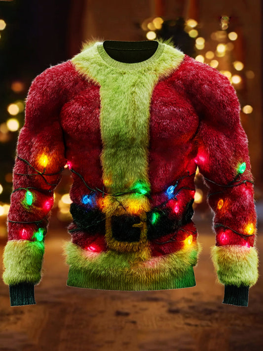 Comstylish Men's Christmas Monster Santa Claus Cozy Plush Sweatshirt