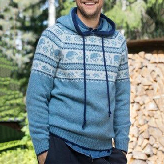 Men'S Vintage Knitted Jacquard Hooded Sweater elevenforest