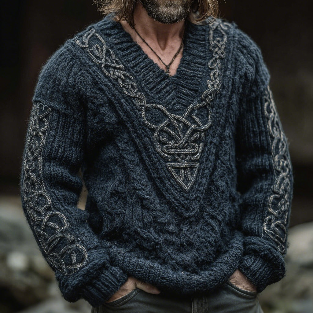 Men's Vintage Viking Celtic Knot Jacquard Knit Aran Sweater artswardrobe