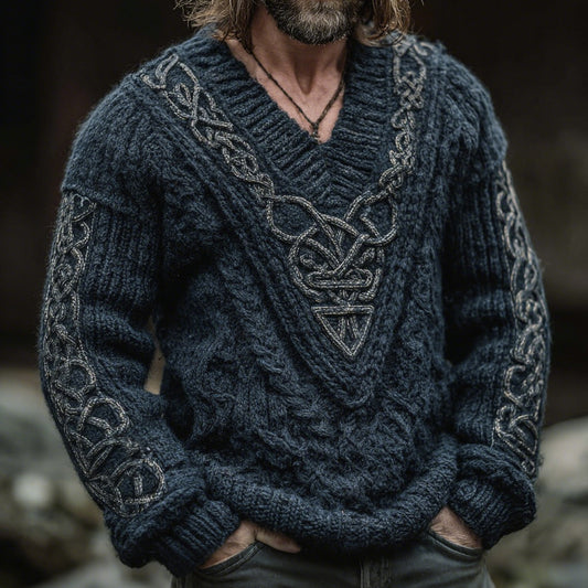 Men's Vintage Viking Celtic Knot Jacquard Knit Aran Sweater artswardrobe