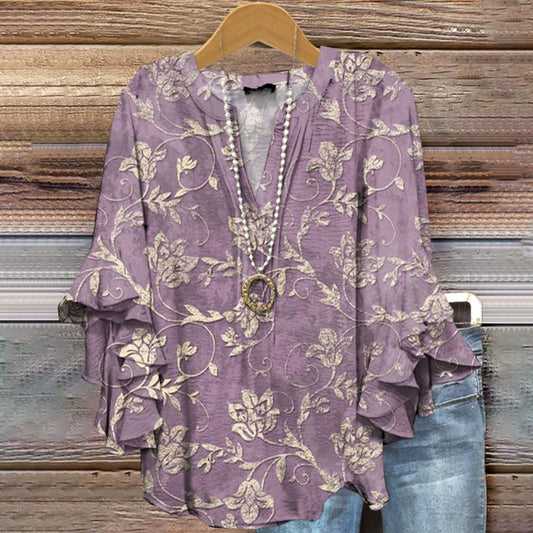 Women's Floral Pattern Art Print Cotton Linen Casual Shirt