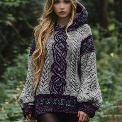 Women's Irish Celtic Knot Jacquard Hooded Sweater artswardrobe