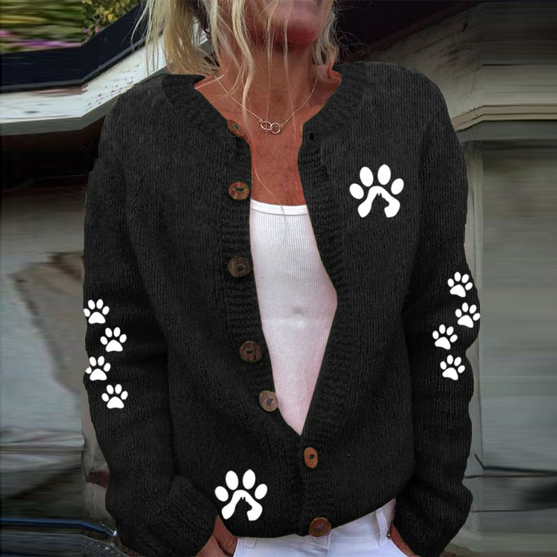 Cute Paw Print Long Sleeved Knitted Cardigan elevenforest