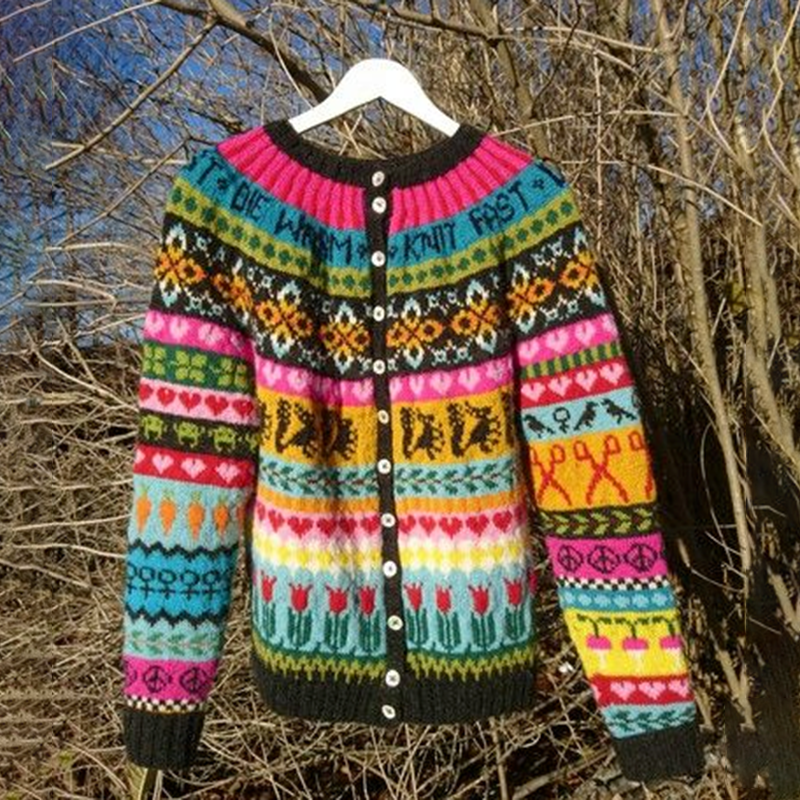 Vintage Icelandic Rainbow Knit Jacquard Warmth Cardigan（Unisex） elevenforest