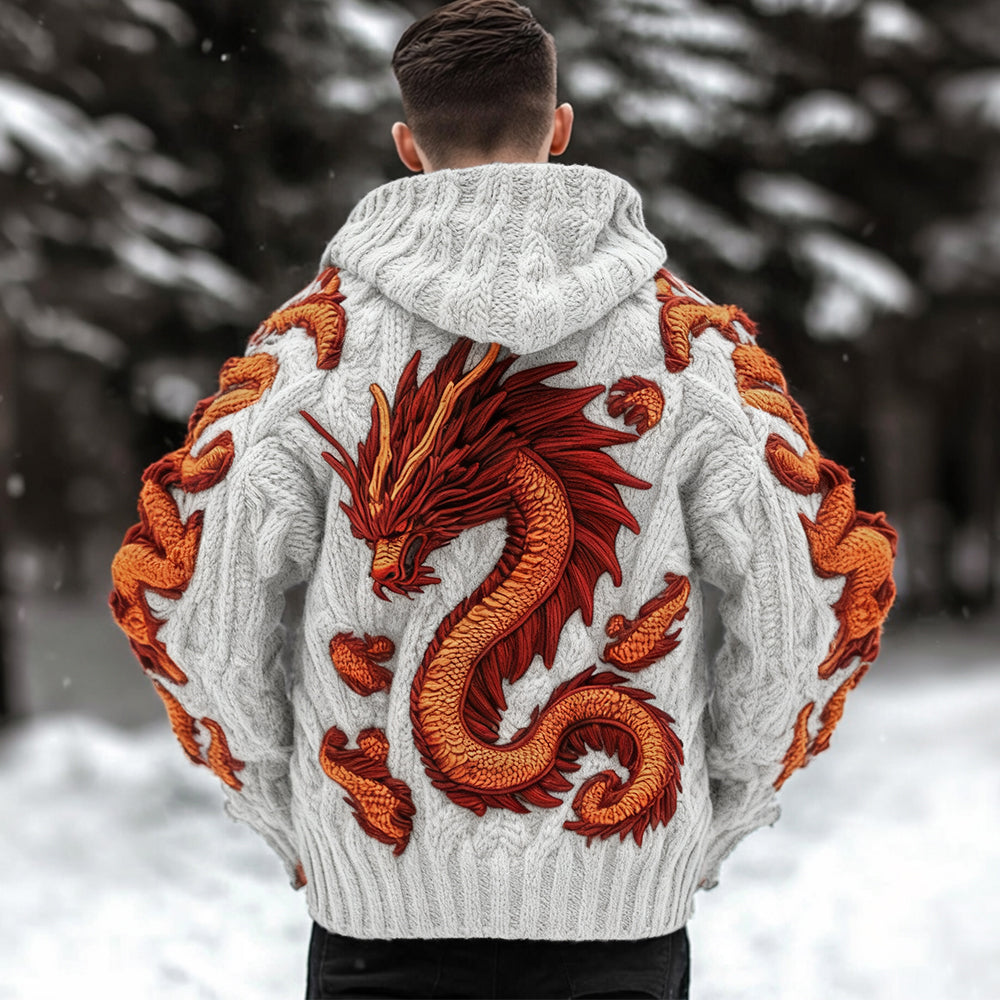 Men's Viking Dragon Celtic Thick Knit Zip-up Hooded Sweater elevenforest