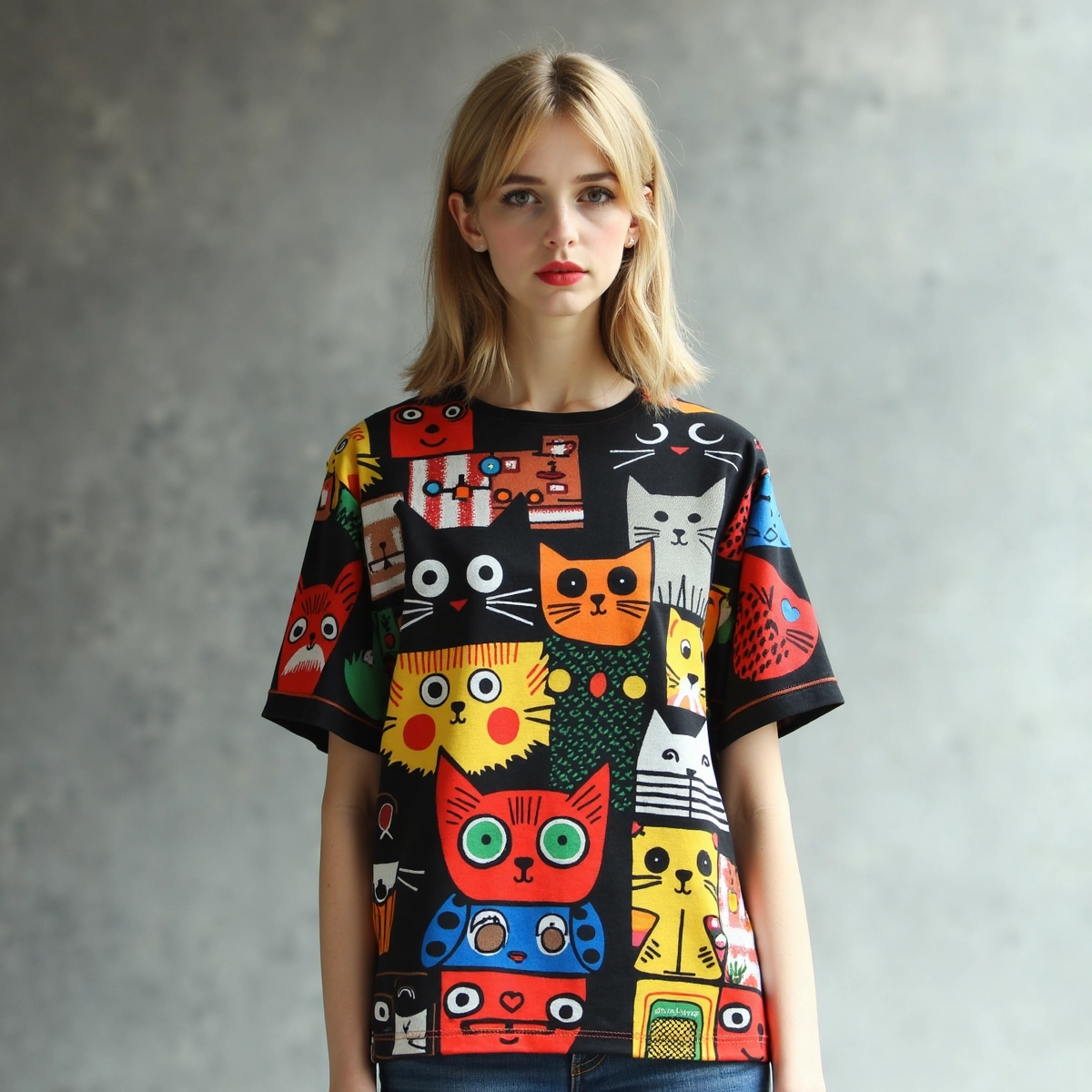 Pop Art Cute Cat Short Sleeve T-shirt elevenforest