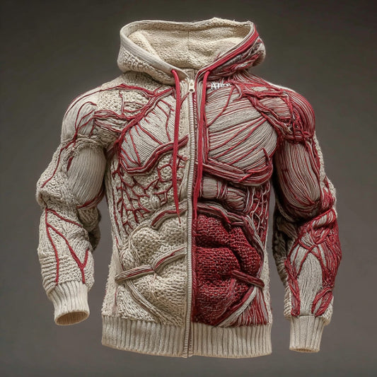 Men's Anatomical Art Warm Chunky Knit Zip-up Sweater artswardrobe
