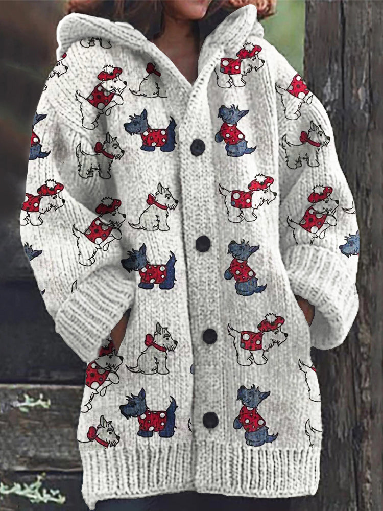 Comstylish Lively Dogs Print Women's Cozy Sweater Hooded Cardigan