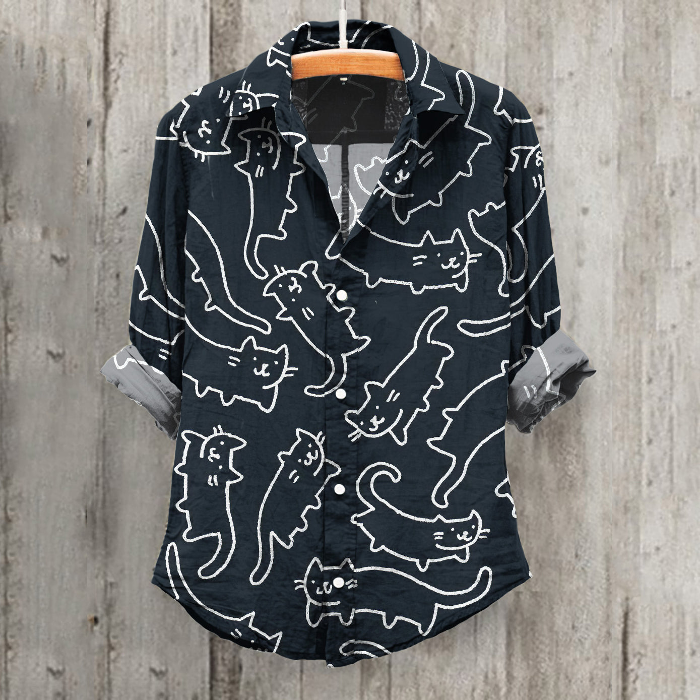 Cat Print Long Sleeve Casual Shirt elevenforest