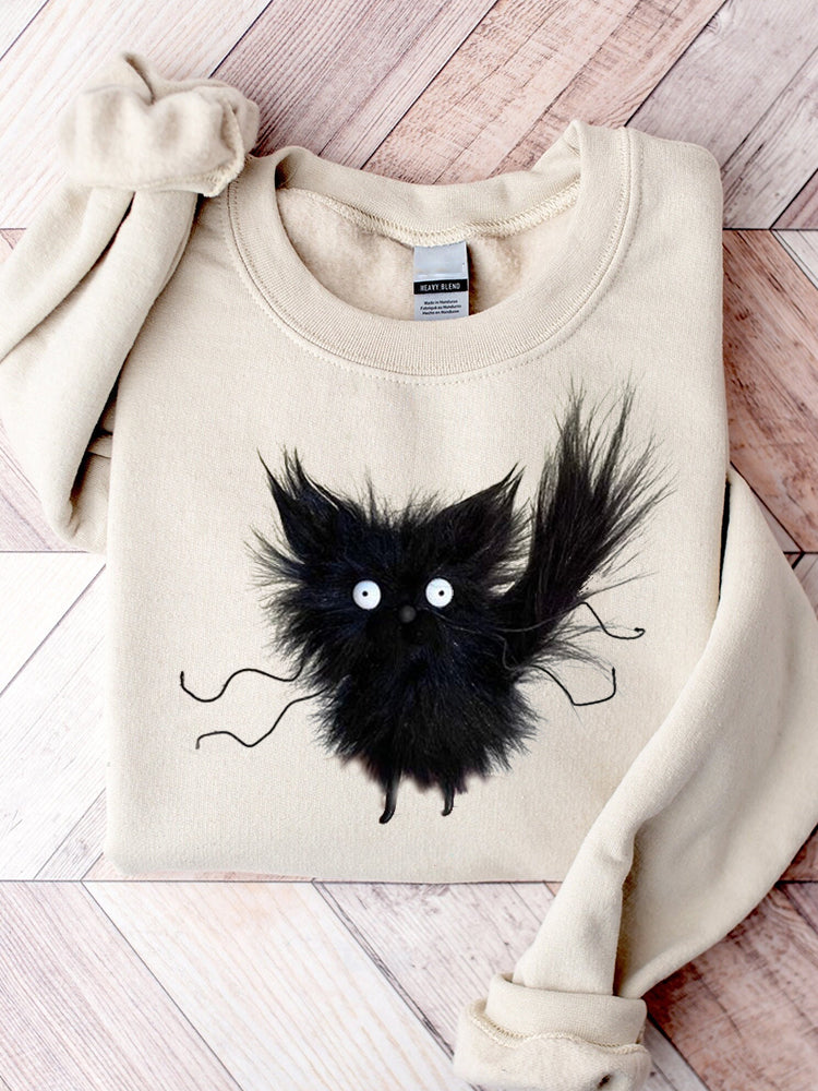 Funny Fuzzy Cat Felt Art Comfy Sweatshirt elevenforest