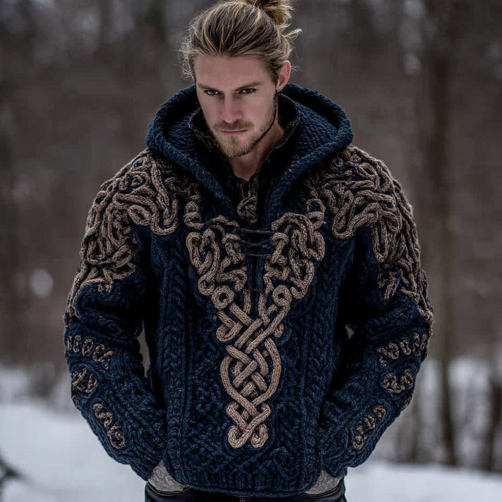 Men's Vintage Celtic Knot Knit Hooded Sweater artswardrobe