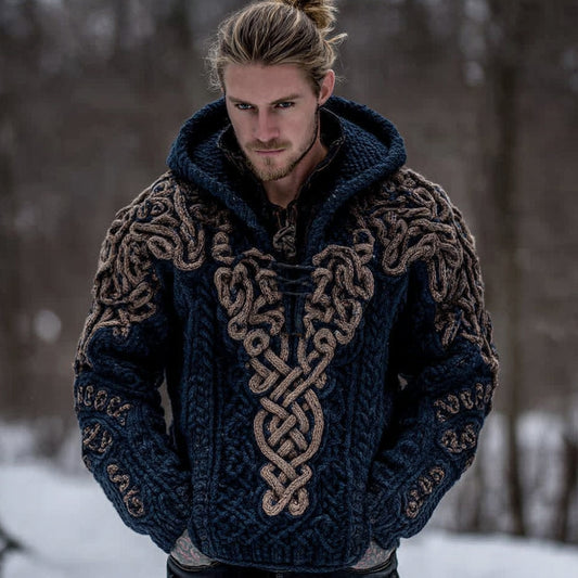 Men's Vintage Celtic Knot Knit Hooded Sweater artswardrobe