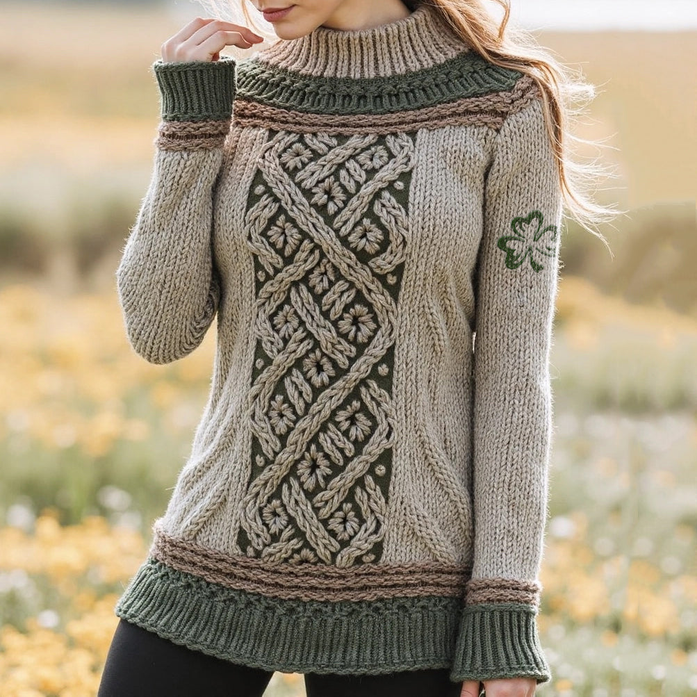 Women's Celtic Classic Knotted Contrast Jacquard Sweater elevenforest