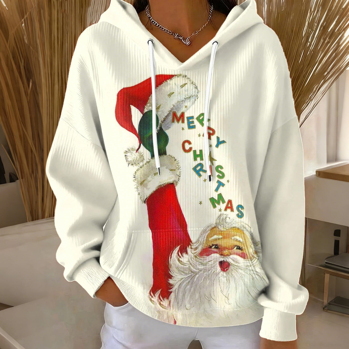 Comstylish Women's Christmas Santa Claus Print Casual Hoodie