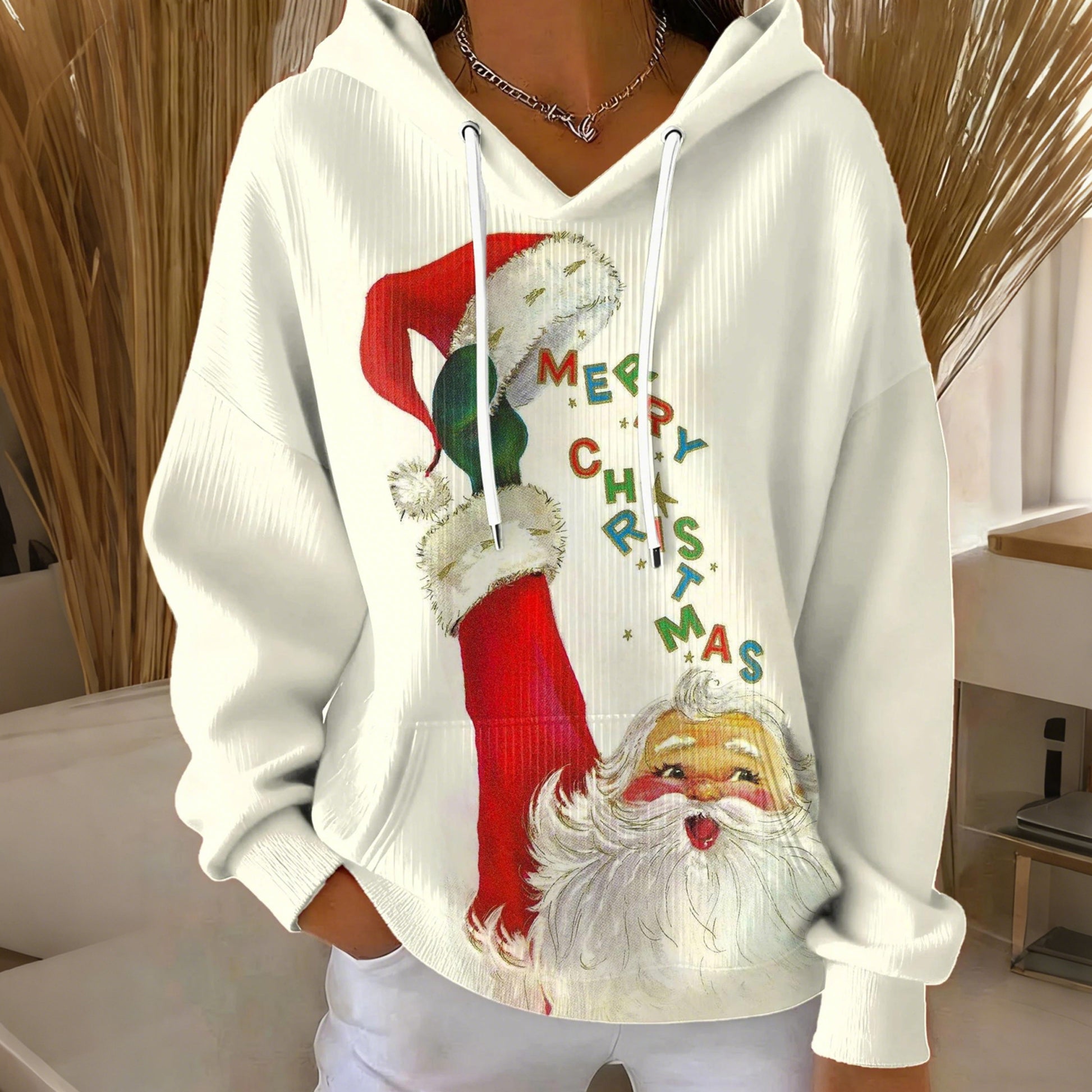 Comstylish Women's Christmas Santa Claus Print Casual Hoodie