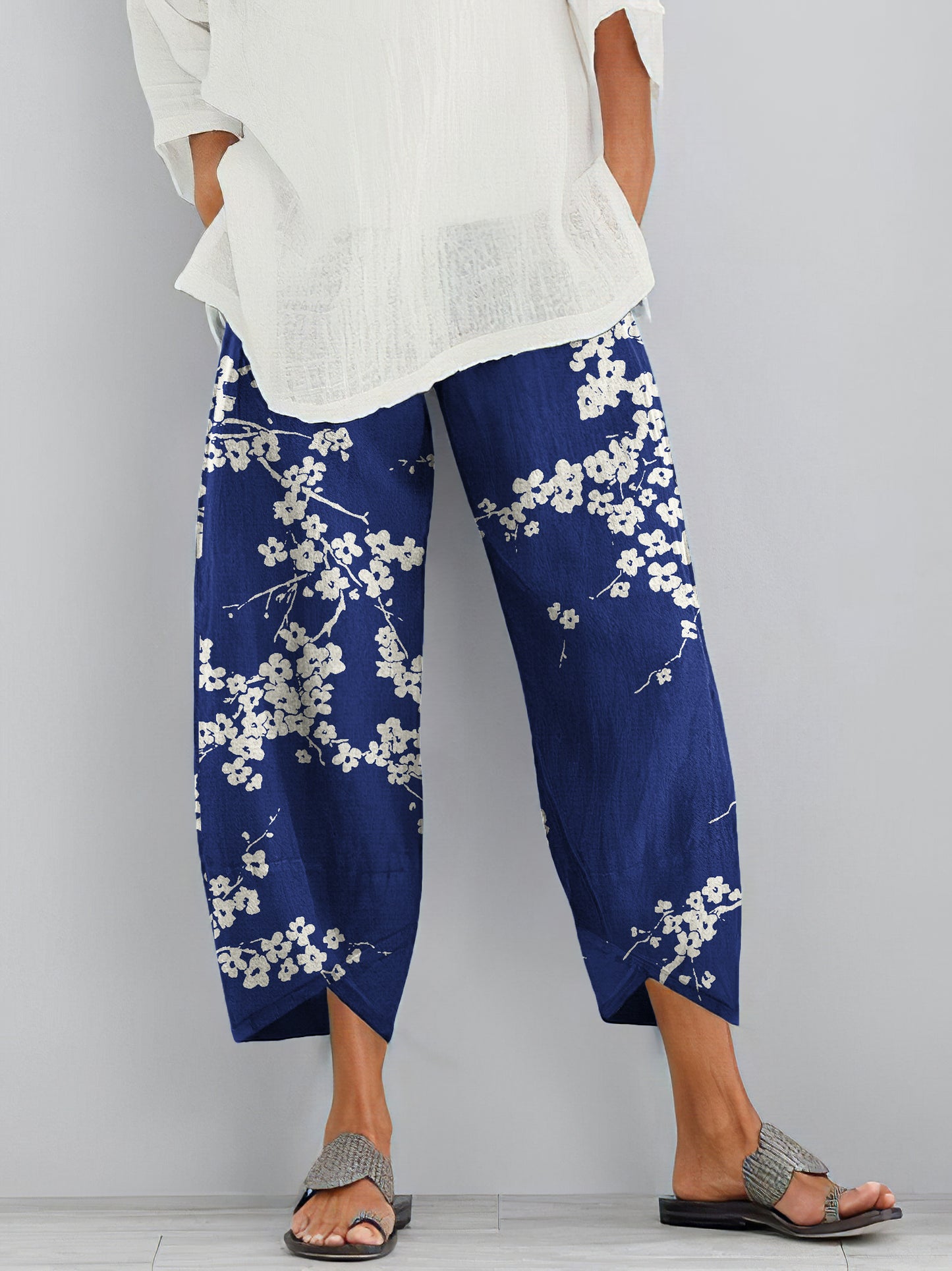 Comstylish Cherry Blossom Print Loose Casual Pants