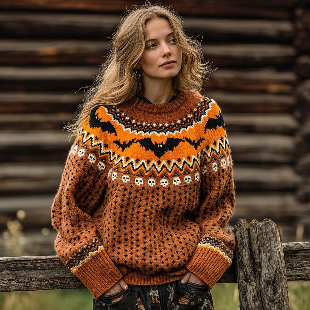 Vintage Fairman Island Halloween Bat Crew Neck Sweater elevenforest