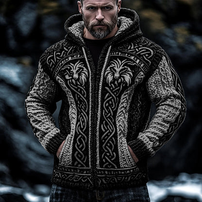 Men's Viking Wolf Style Celtic Thick Zip Hooded Sweater artswardrobe