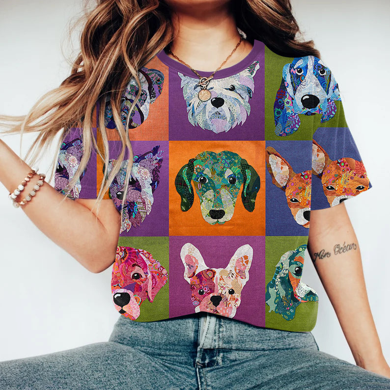 Comstylish Vintage Abstract Dog Pop Art Print T-shirt
