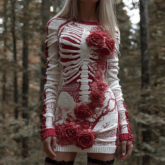 Classy Bloody Roses Skeleton Art Bandages Knit Sweater Dress artswardrobe