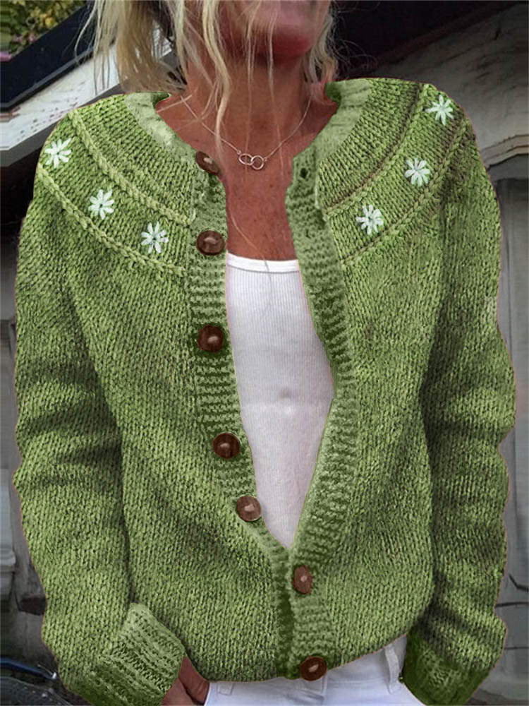 Classy Daisies Yoke Crochet Cozy Knit Cardigan elevenforest