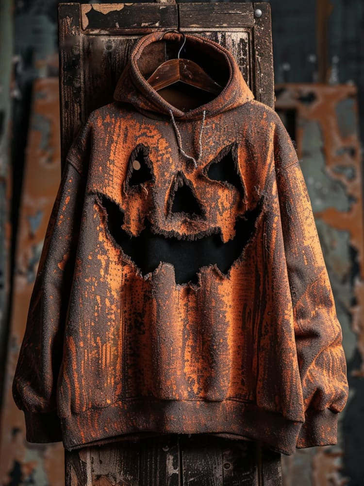 Halloween Raglan Pumpkin Emoji Casual Hooded Sweatshirt artswardrobe