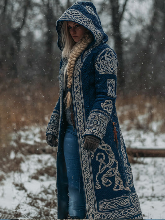 Viking Style Celtic Knot Blue Cardigan Hooded Sweater artswardrobe